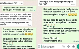 Mensagens trocadas entre o pastor e o golpista. (Foto: Reprodução / WhatsApp)