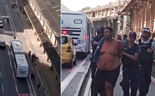 O assaltante de 24 anos foi contido por passageiros e policiais. (Foto: Captura de tela/TV Globo/TV Gazeta)