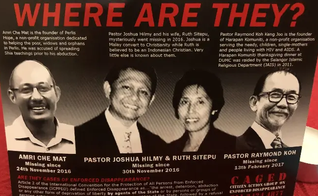 Na Malásia, cristãos fizeram cartazes com fotos dos desaparecidos para pressionar as autoridades. (Foto: Portas Abertas)