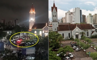 Manifestantes no complexo da Igreja da Paz e Faculdade IELUSC. (Foto: Reprodução/Redes Sociais)