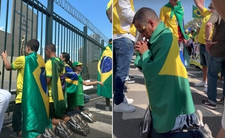 Manifestantes ajoelhados orando pelo Brasil. (Foto: Francielle Gentil/Instagram)