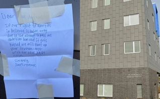 O grupo recebeu uma carta do coletivo pró-aborto Jane's Revenge. (Foto: Twitter/ Kristan Hawkins/GoogleMaps).