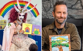 Kirk Cameron mostra seu livro infantil "As You Grow" [à dir.]; leituras por drag queens são aceitas em bibliotecas públicas. (Fotos: Brave Books/Relearn.org/Facebook)