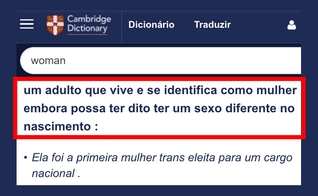 Definição de mulher no Dicionário Cambridge. (Foto: Captura de tela/dictionary.cambridge.org)