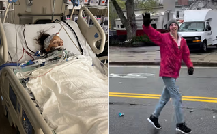 Rachel Foster no hospital e correndo a Maratona de Boston. (Foto: Reprodução/Lifenews)