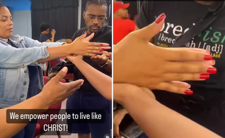 Vídeo mostra o braço da mulher chegando ao mesmo cumprimento do outro. (Captura de tela/Instagram/Brandon Gatson) 