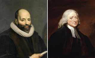 Jacó Armínio [à esquerda] e John Wesley [à direita]. (Fotos: Wikimedia)