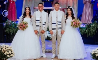 Os gêmeos no casamento. (Foto: Captura de Tela/G1/Moisés Tavares e Welvas Lacerda)