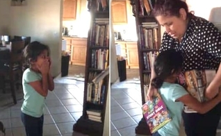 A menina Baylor chorou de alegria ao ganhar sua própria Bíblia. (Foto: Reprodução/YouTube/Suzanne Aguilar).