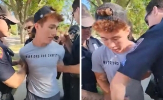 O adolescente Marcus Schroeder sendo levado pelos policiais nos EUA. (Foto: Reprodução/YouTube/Rescue the Rainbow)