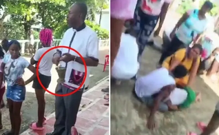 O diretor usou água benta nos alunos. (Foto: Reprodução/Extra).