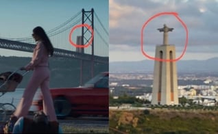 A propaganda da Porsche retirou o Cristo Rei da cena gravada em Lisboa. (Foto: Twitter/Alex B).