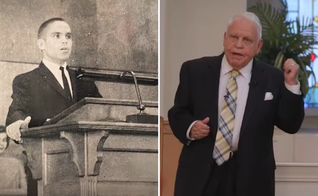 Ralph Sproles no início do ministério e hoje ainda no ministério. (Captura de tela/YouTube/FOX8 WGHP)