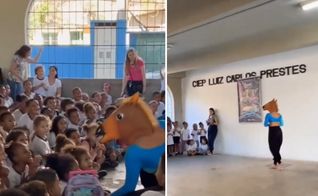 Performance em escola municipal no Rio. (Captura de tela/Instagram/Gustavo Gayer)