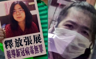 A jornalista Zhang durante seu julgamento (à direita). (Foto: Radio Free Asia).