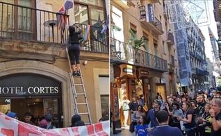 Manifestantes pró-palestina em Barcelona. (Foto: Reprodução/Instagram/Hojenomundomilitar).