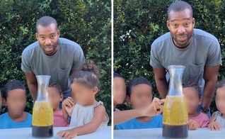 Alex ensinando seus filhos com o experimento. (Foto: Instagram/Alex Wilson)