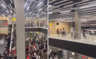 Imagens mostraram uma multidão invadindo o terminal do aeroporto após saber da chegada do voo. (Captura de tela/Jewish Breaking News)