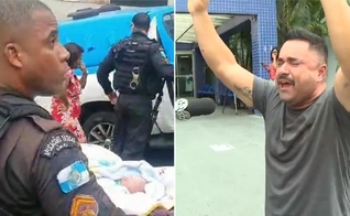 O avô Davi agradeceu a Deus em frente a maternidade. (Foto: Reprodução/G1/Bom Dia Rio).
