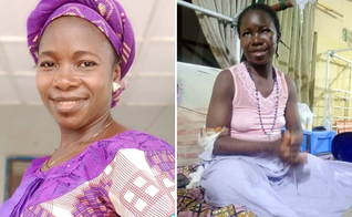 Margaret Attah, antes e depois do atentado terrorista em igreja da Nigéria. (Foto: Acnuk)