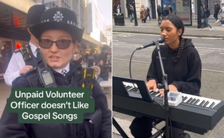 Harmonie foi hostilizada por uma oficial enquanto cantava na Oxford Street. (Foto: Reprodução/YouTube Harmonie/London).