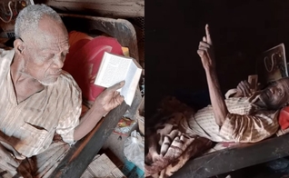 O idoso ouvindo sua Bíblia em áudio. (Foto: Reprodução/YouTube/SDOK).