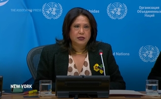 Pramila Patten, observadora da ONU, em coletiva sobre o relatório. (Captura de tela/YouTube/AP)
