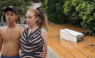 Elivandra e seu esposo Rulian sobreviveram à enchente. (Foto: Reprodução/TV Tribuna).