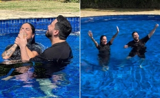 Tati Zaqui sendo batizada. (Foto: Reprodução/Instagram/Tati Zaqui)
