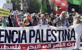 Manifestação em apoio à Palestina em Madri, Espanha. (Captura de tela/YouTube/Haber Lütfen)