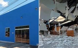 O telhado da igreja em Guaraí, Tocantins, desabou. (Foto: Reprodução/G1).