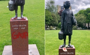 Estátua de Anne Frank em Amsterdã. (Foto: Reprodução/X/@mrconfino/Wikimedia Commons/Citius Altius Fortius).