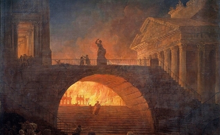 O incêndio de Roma, 18 de julho de 64, óleo de Hubert Robert, no Museu de Arte Moderna André Malraux, em Le Havre. (Foto: Wikipedia)