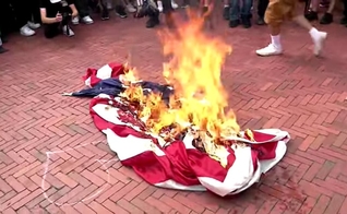 Bandeira americana incendiada em protesto no Capitólio. (Captura de tela/YouTube/The Times and The Sunday Times)