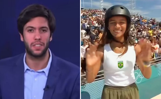 Caio Coppolla na CNN Brasil; Rayssa Leal nas Olimpíadas de Paris. (Captura de tela/Instagram/boletimcoppolla/Reprodução YouTube)