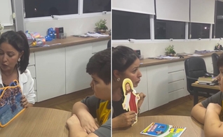 Aline Santos ensinando o menino. (Foto: Reprodução/Instagram/Aline Santos)