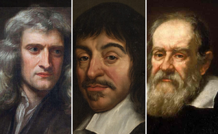 Isaac Newton, René Descartes e Galileu Galilei. (Foto: Domínio público/Wikimedia/SNL)