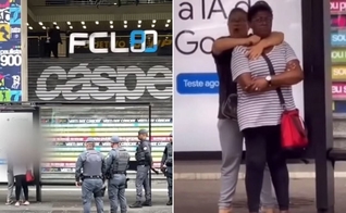 Sandra e a agressora no local do crime. (Foto: Reprodução/YouTube/CNN Brasil)