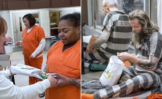 A distribuição dos presentes na prisão. (Foto: Reprodução/Good News Global)