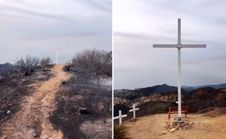 Cruz se mantém intacta após incêndios devastarem seu entorno. (Captura de tela/Instagram/pepperdine)