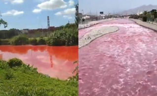 Os rios Sarandi e Rímac ficaram avermelhados na semana passada. (Foto: Reprodução/X/KL Vídeos/Reprodução/Instagram/Gabriel Ferrigno).