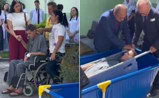 Leocir Tonetta foi batizado em uma piscina no pátio do hospital. (Foto: Reprodução/Instagram/Hospital Universitário Júlio Müller).