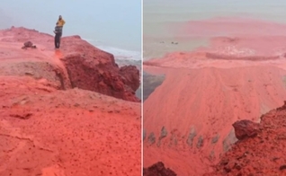 Praia Prata e Vermelha no Irã. (Foto: Reprodução/Instagram/hormoz_omid).