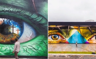 Kobra em seu mural “Jesus”. (Foto: Reprodução/Instagram/Eduardo Kobra).