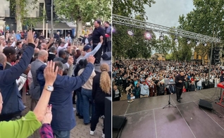 A campanha evangelística na praça atraiu uma multidão. (Foto: Reprodução/Instagram/Abril Morales/Facebook/Alberto Montesi).