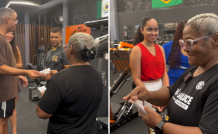 Irmã Marluce distribui folhetos evangelísticos aos colegas na academia. (Captura de tela/Instagram)