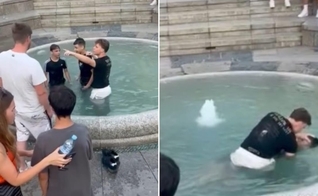 O batismo foi realizado em um chafariz de uma praça de Zagreb. (Foto: Reprodução/Instagram/The Million Month Zagreb).