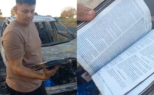 A Bíblia foi o único objeto que ficou intacto dentro do carro. (Foto: Reprodução/BNT Online).