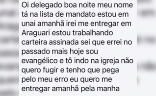 A mensagem de texto enviada ao delegado. (Foto: Redes sociais)