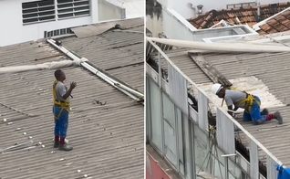 O pedreiro orando. (Foto: Reprodução/Instagram/Raquel Umb)